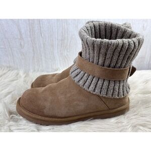 UGG Cambridge Knit Boots Chestnut Suede Shearling Fold Over Womens 9